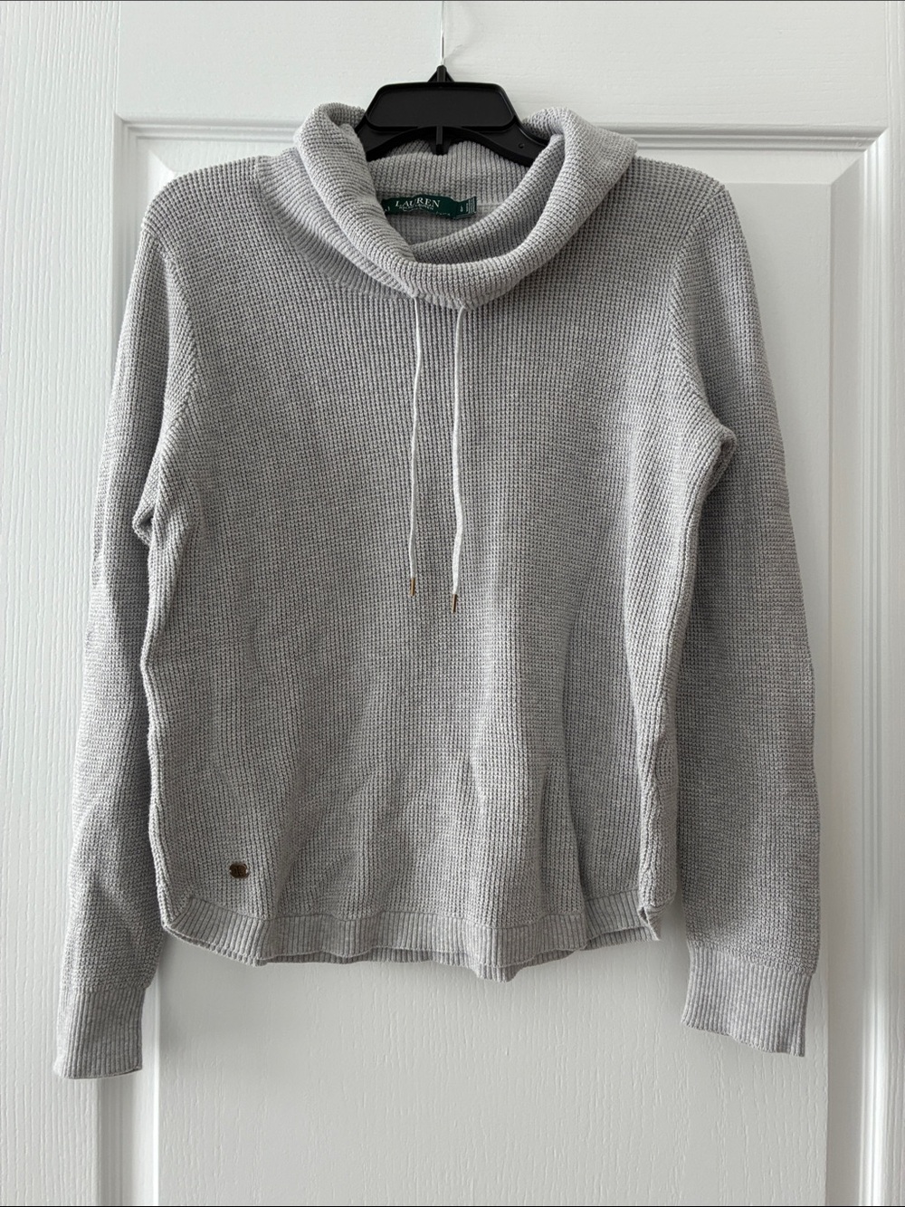 Lauren Ralph Lauren Light Gray Cowl Neck Drawstring Sweater